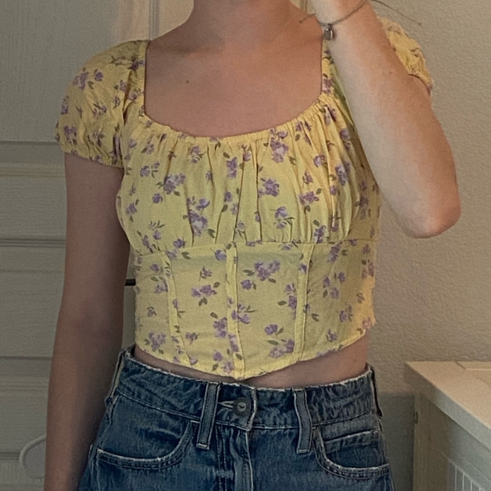Hollister Yellow Floral Crop Blouse